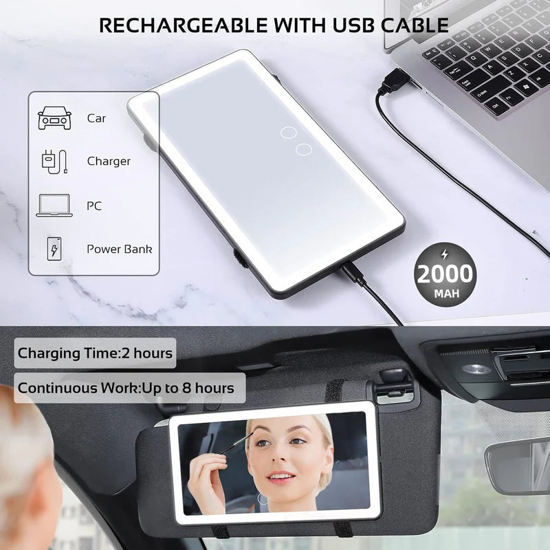 Rechargeable Car Makeup Mirror with LED Lights