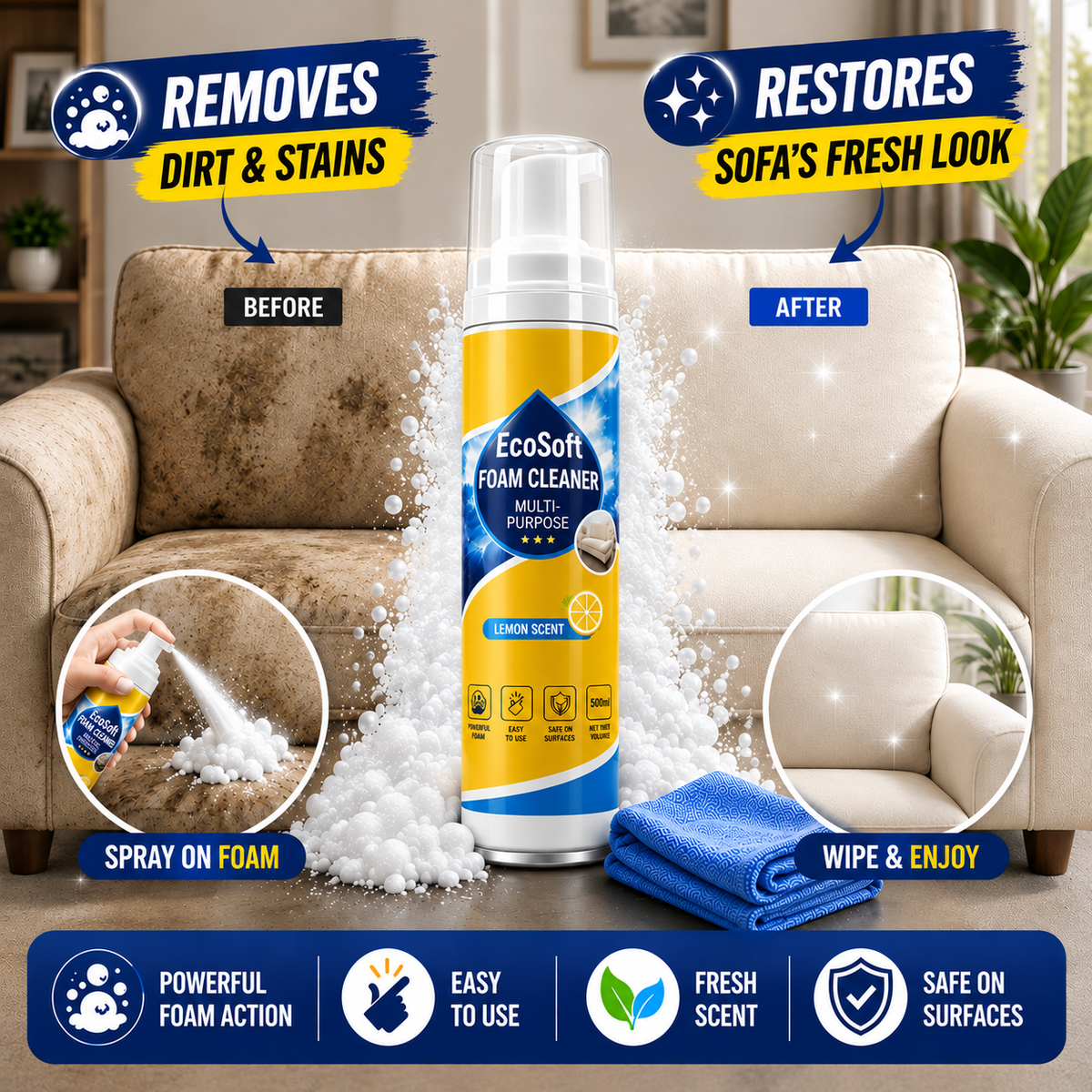 Ecosoft  multipurpose Foam Cleaner (Buy 1 Get 1 Free)