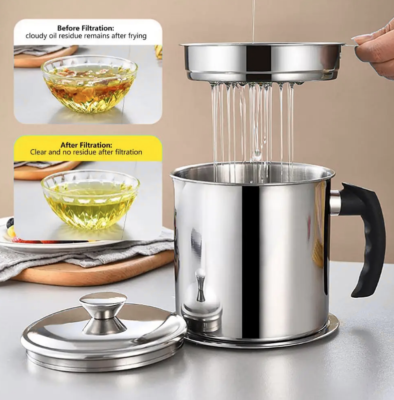 Stainless Steel Oil Pot With Filter & Lid